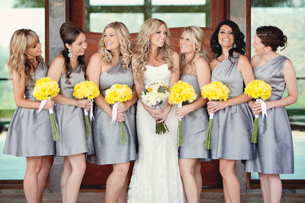 Bride with Bride's Maids and yellow flowers. 