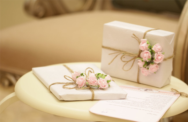 Wedding Registry - Two White Wedding Gifts Decorated With Pink Roses